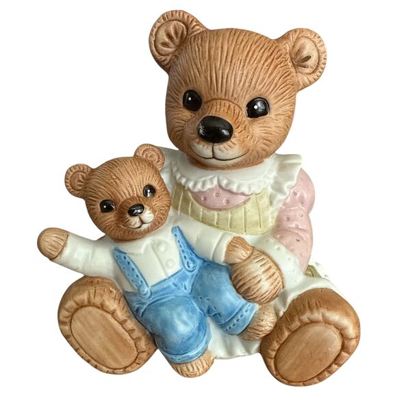 Parent & Child Teddy Bear Figurines Set of 2 Ceramic 1444 Vintage Pastel Bears - Picture 6 of 10